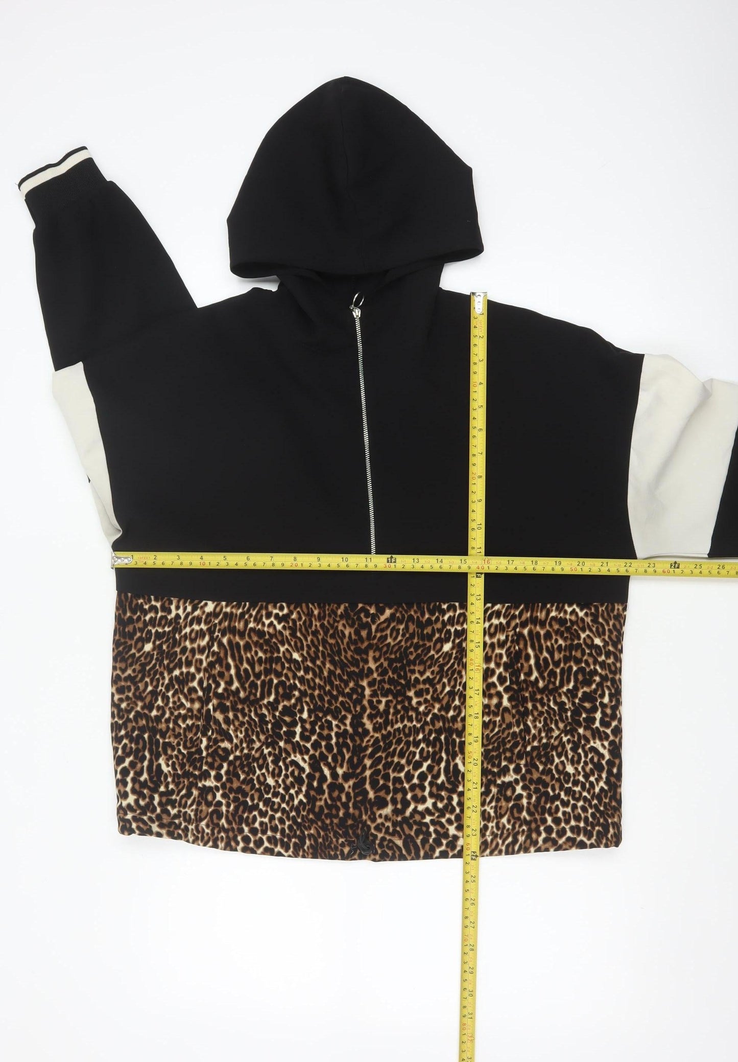 Zara Basic Women's Black Leopard Half Zip Hoodie Size 12