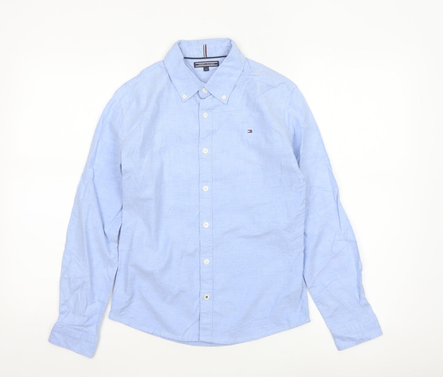 Tommy Hilfiger Boys Blue Long Sleeve Button-Up Cotton Shirt Size 152