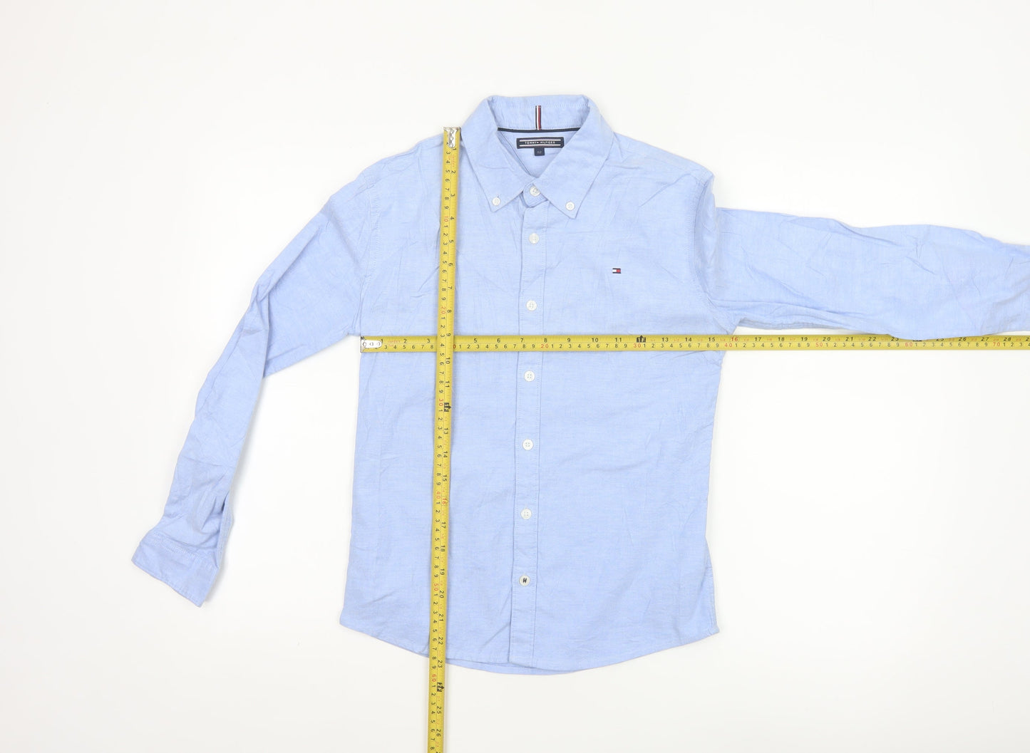 Tommy Hilfiger Boys Blue Long Sleeve Button-Up Cotton Shirt Size 152