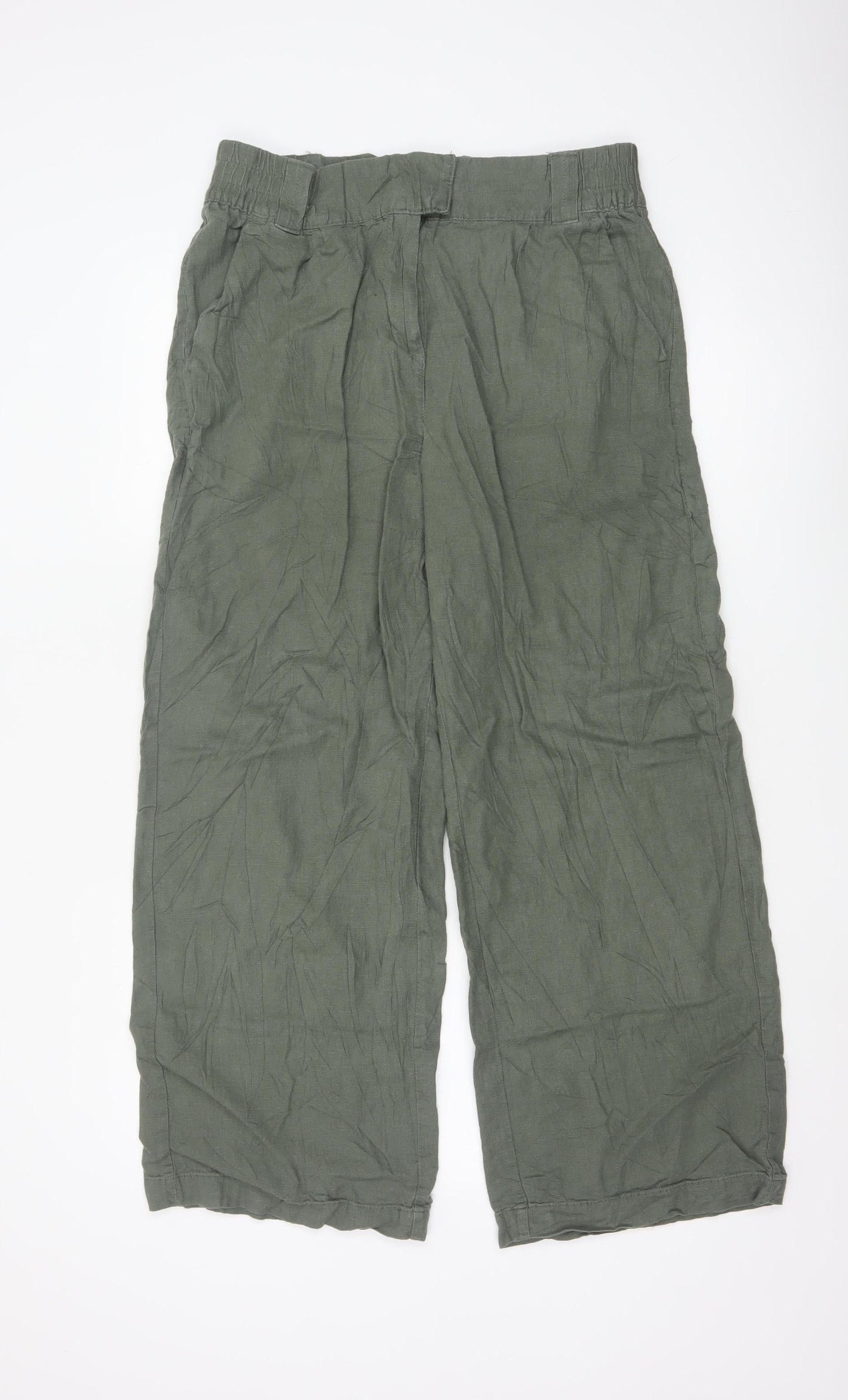 Next Women's Khaki Linen Blend Wide-Leg Trousers Size 14R