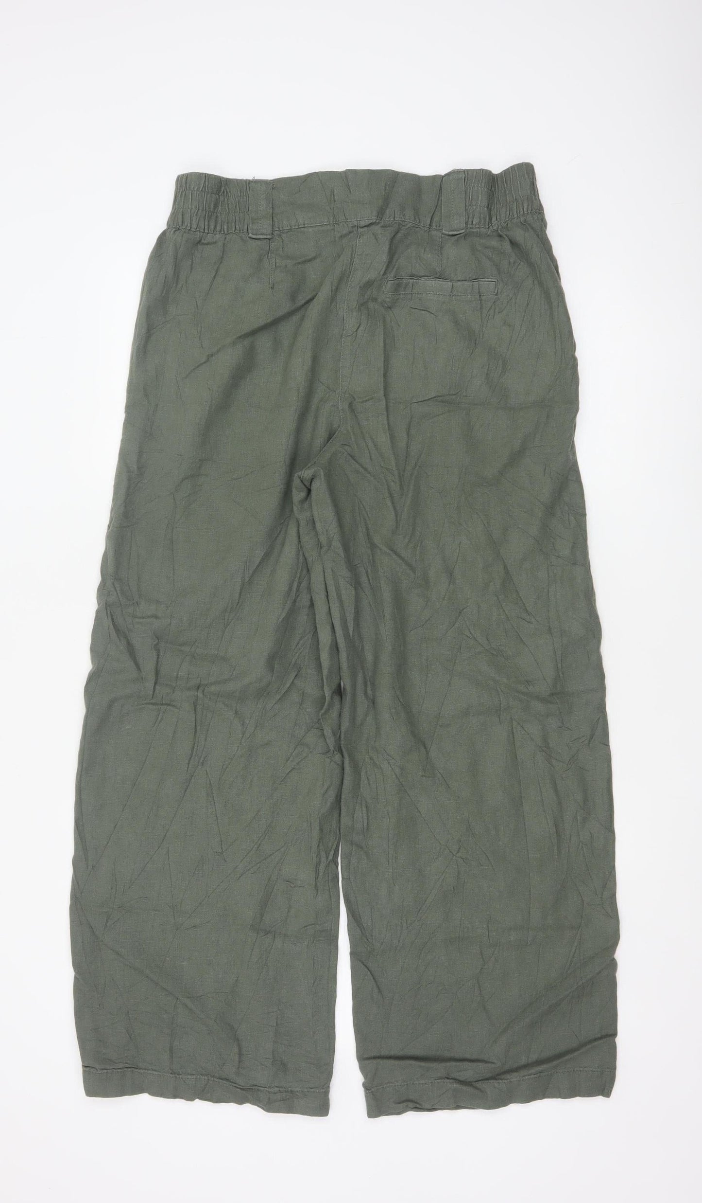Next Women's Khaki Linen Blend Wide-Leg Trousers Size 14R