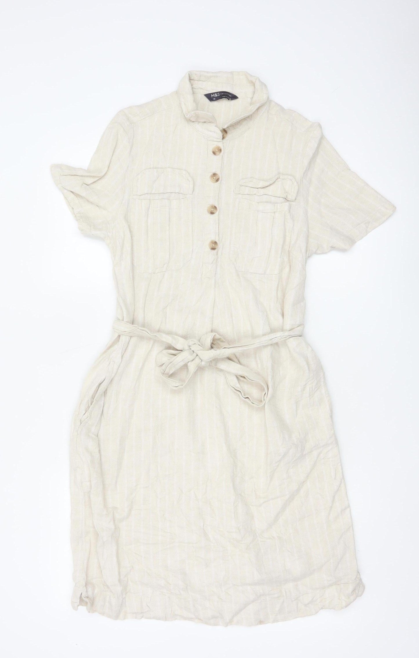 Marks and Spencer Women’s Beige Linen Blend Shirt Dress Size 10