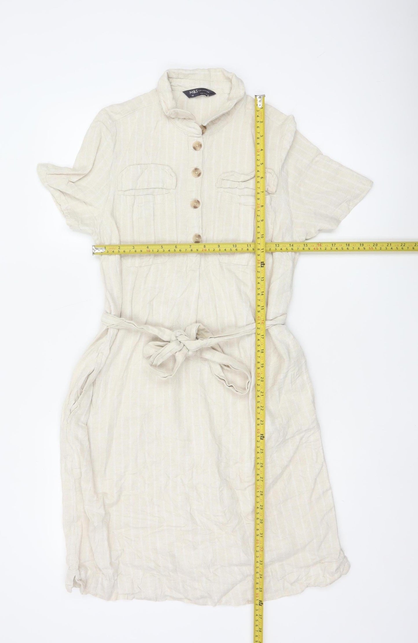 Marks and Spencer Women’s Beige Linen Blend Shirt Dress Size 10