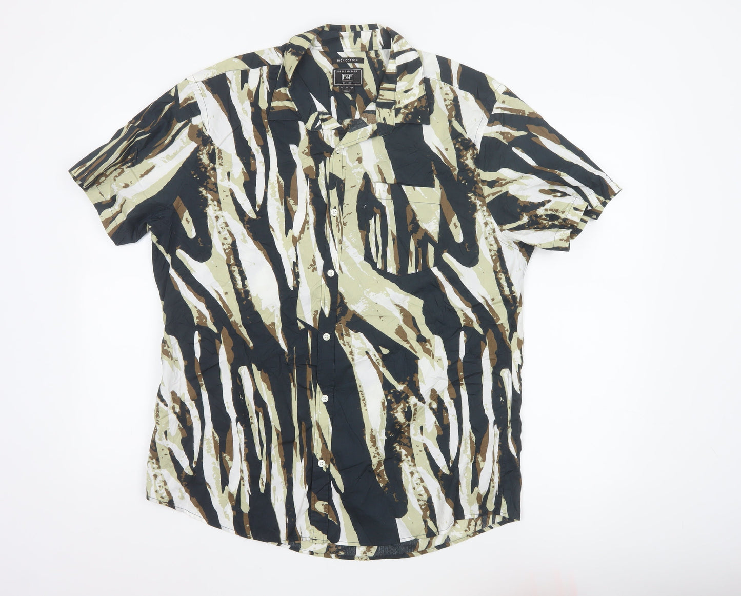 F&F Men's Multicoloured Camouflage Cotton Short Sleeve Shirt L