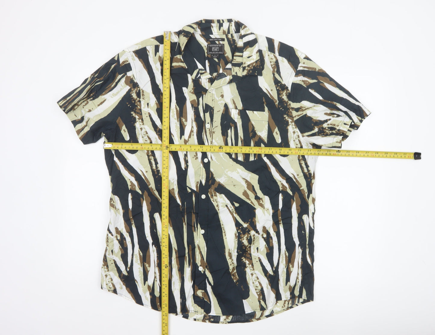 F&F Men's Multicoloured Camouflage Cotton Short Sleeve Shirt L