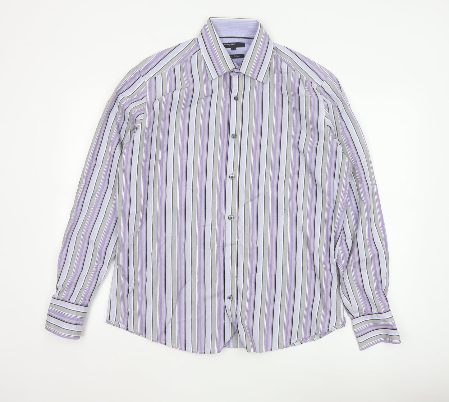 Marks and Spencer Autograph Men's Purple Stripe Cotton Shirt L
