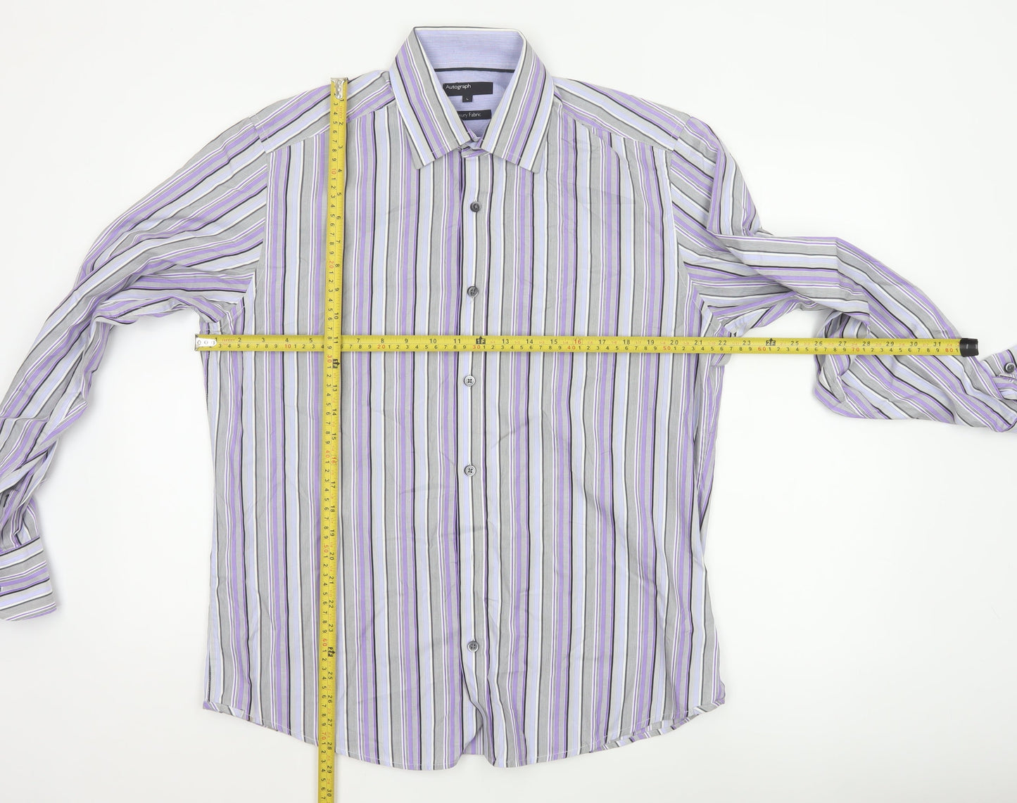 Marks and Spencer Autograph Men's Purple Stripe Cotton Shirt L