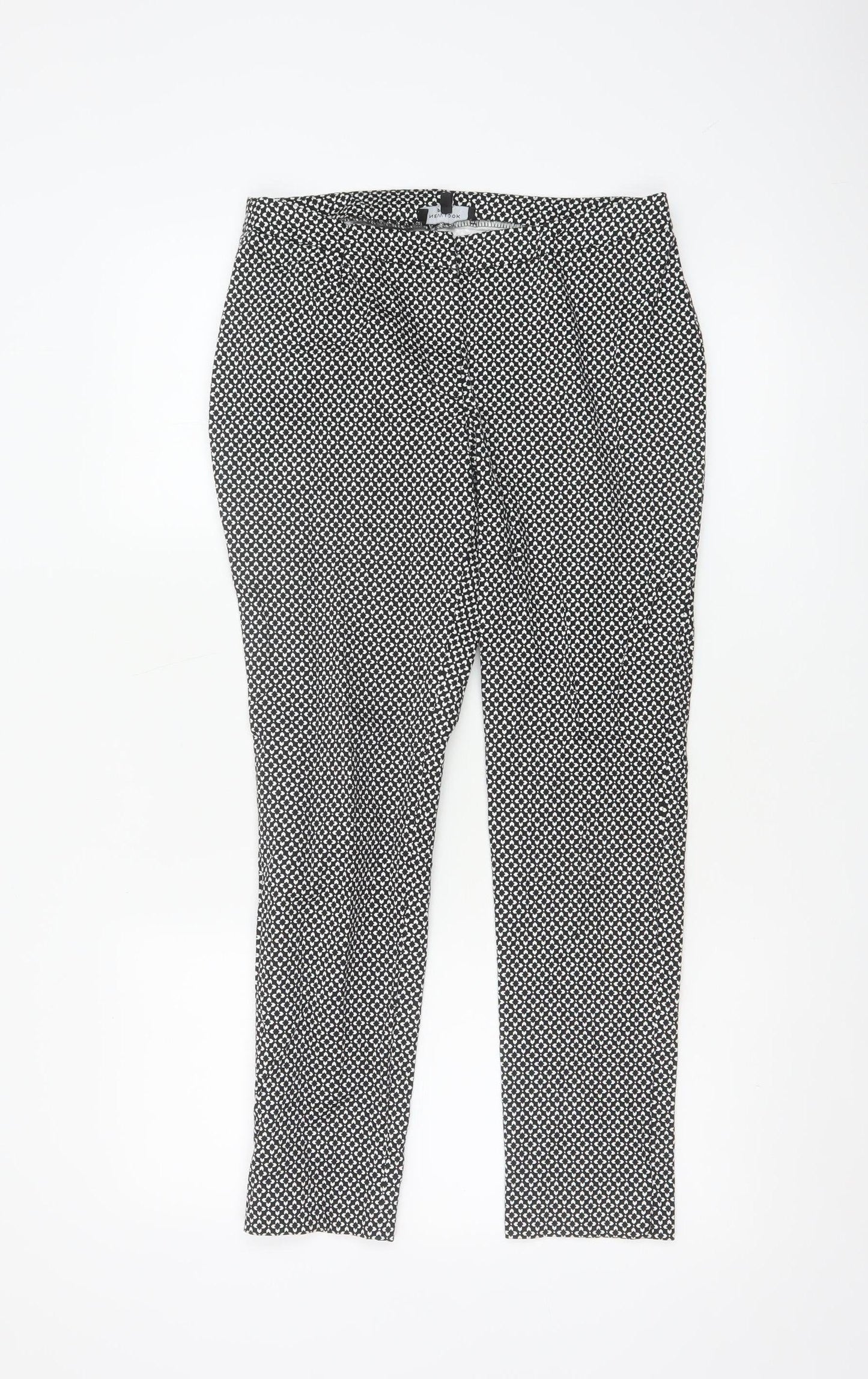 New Look Petite Black Geometric Slim Trousers Size 10