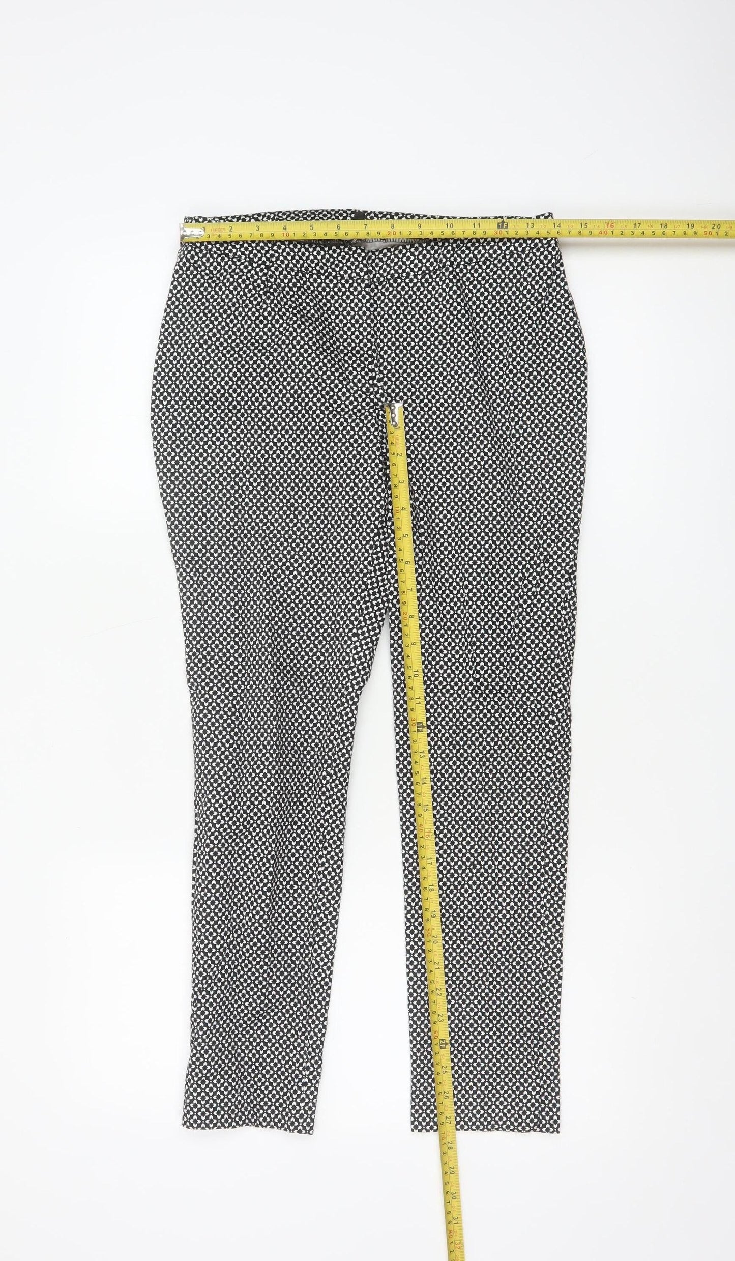 New Look Petite Black Geometric Slim Trousers Size 10