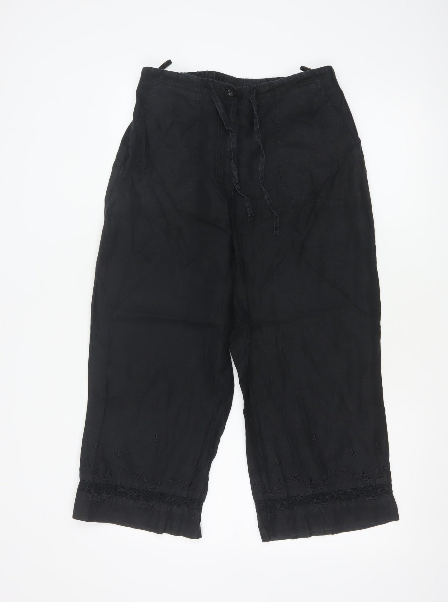 Marks and Spencer Women’s Black Linen Cropped Trousers Size 12