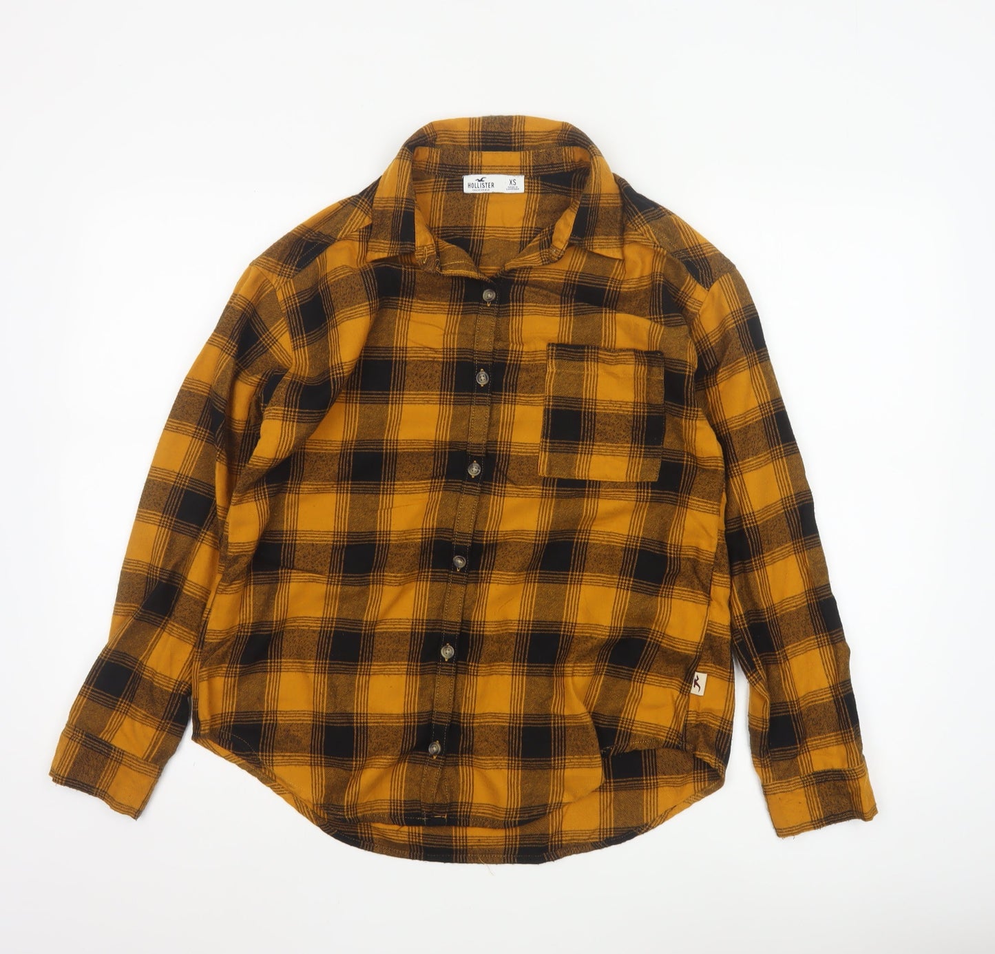 Hollister Women’s Yellow Plaid Flannel Button-Up Shirt XS