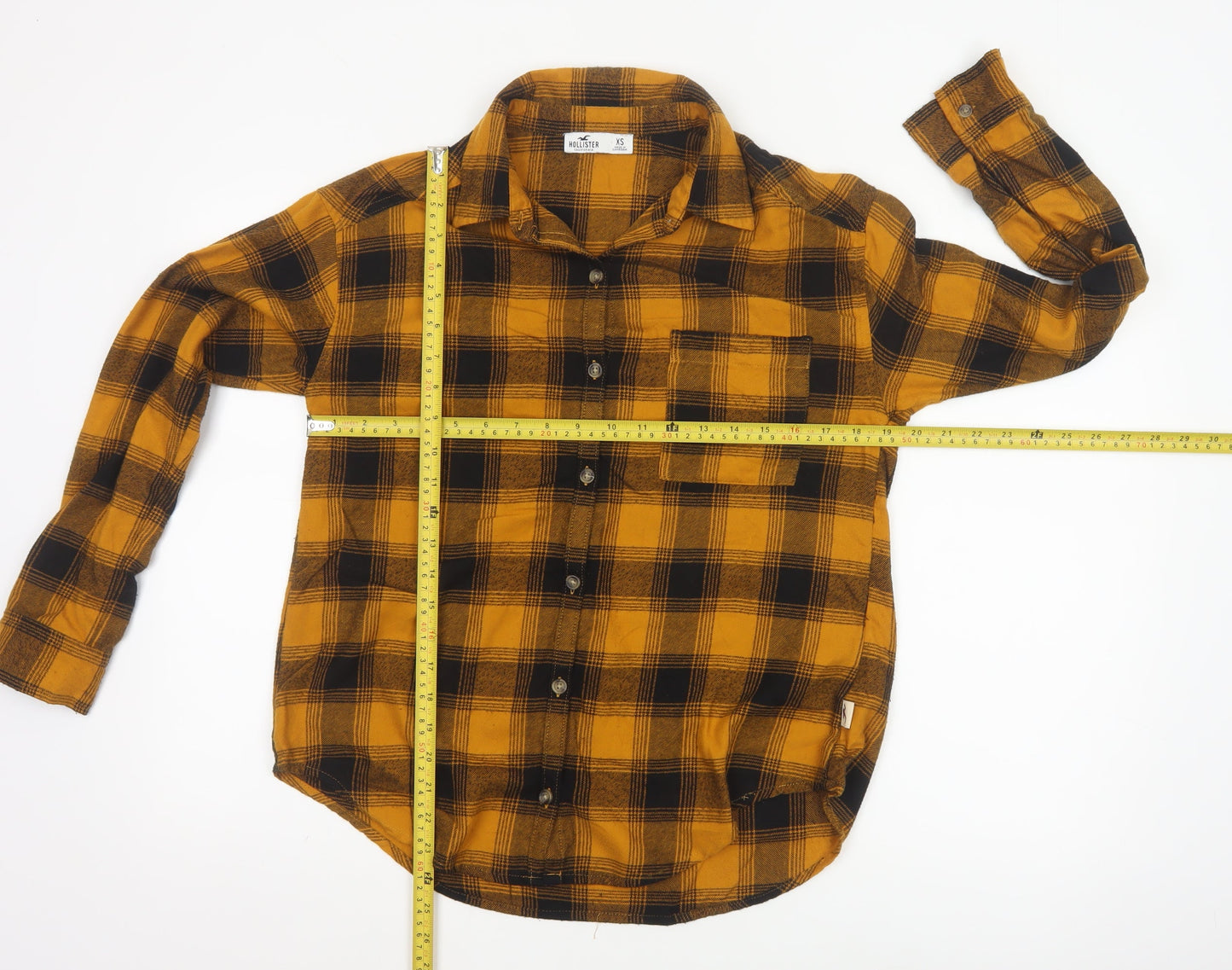 Hollister Women’s Yellow Plaid Flannel Button-Up Shirt XS