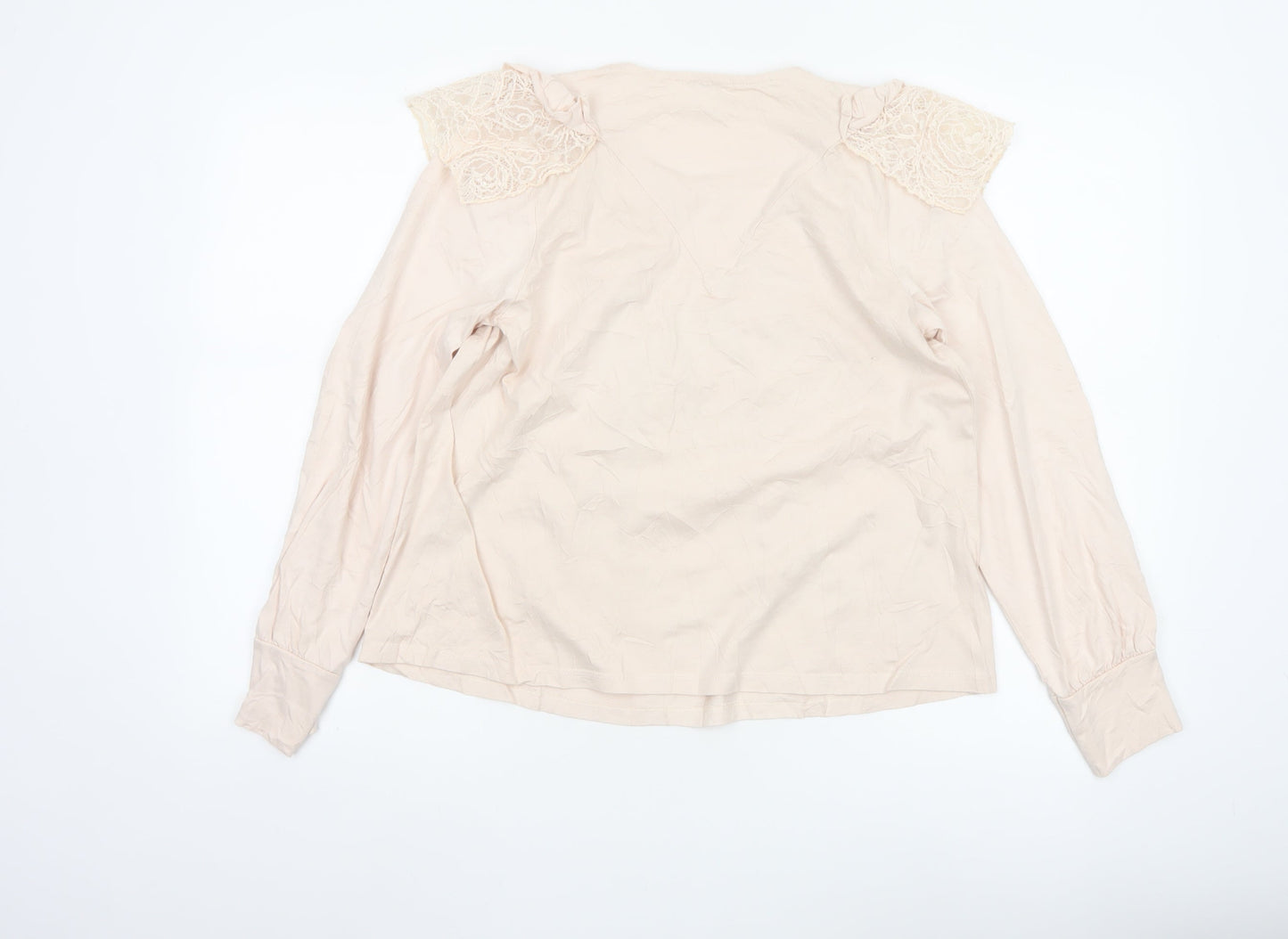 River Island Women’s Beige Lace Ruffle Long Sleeve Tunic Blouse Size 12