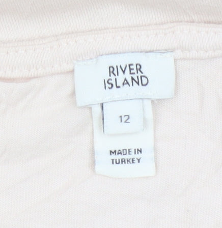 River Island Women’s Beige Lace Ruffle Long Sleeve Tunic Blouse Size 12