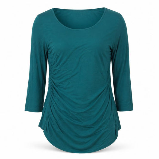 Front view of Linea Women’s Green Tunic Stretch Jersey Top L 3/4 Sleeve