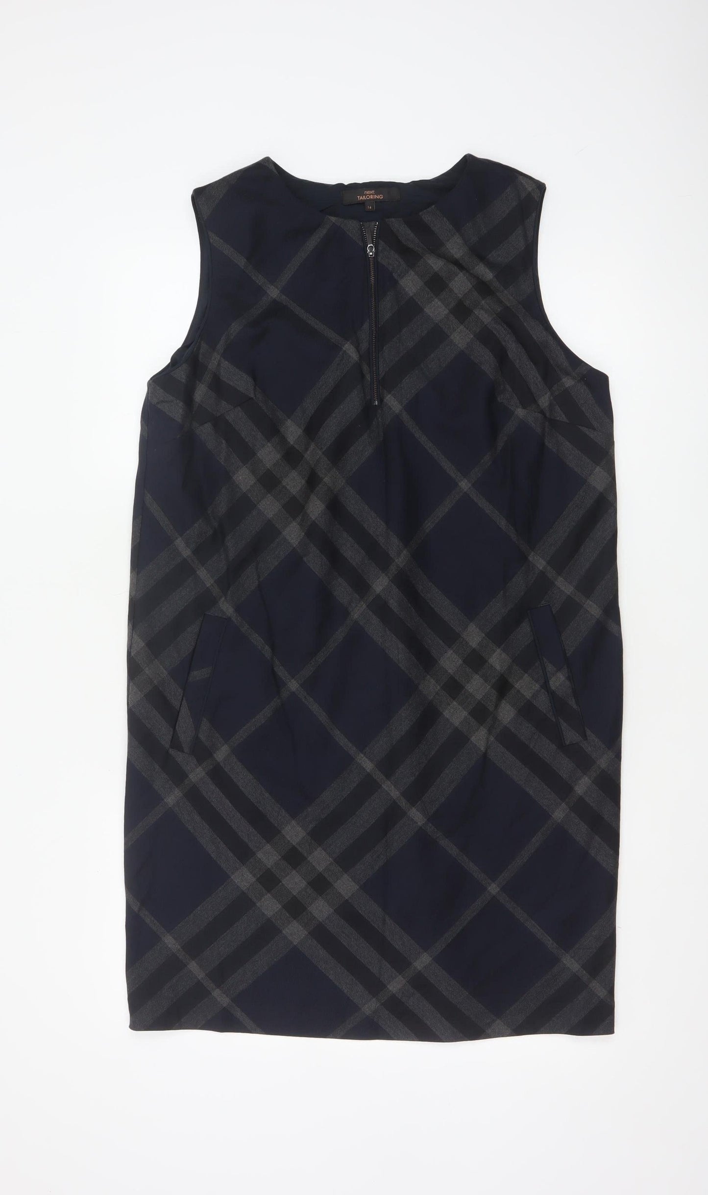 Next Women Blue Check Sleeveless Shift Dress Size 14