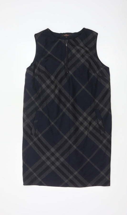 Next Women Blue Check Sleeveless Shift Dress Size 14