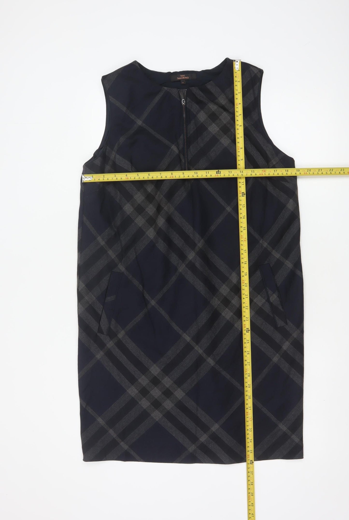 Next Women Blue Check Sleeveless Shift Dress Size 14