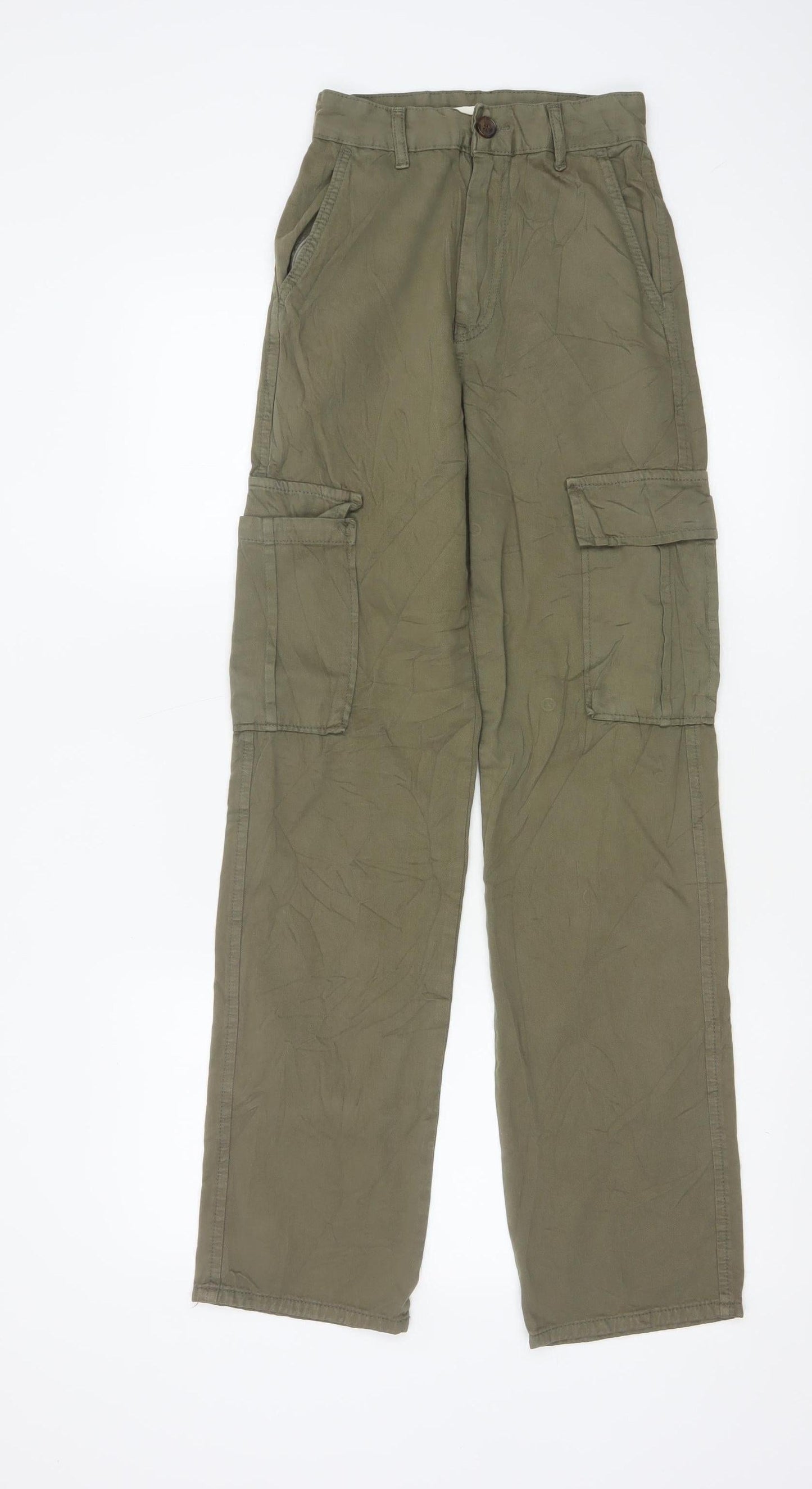 Stradivarius Womens Green Cargo Trousers Size 4 Cotton Twill Pants