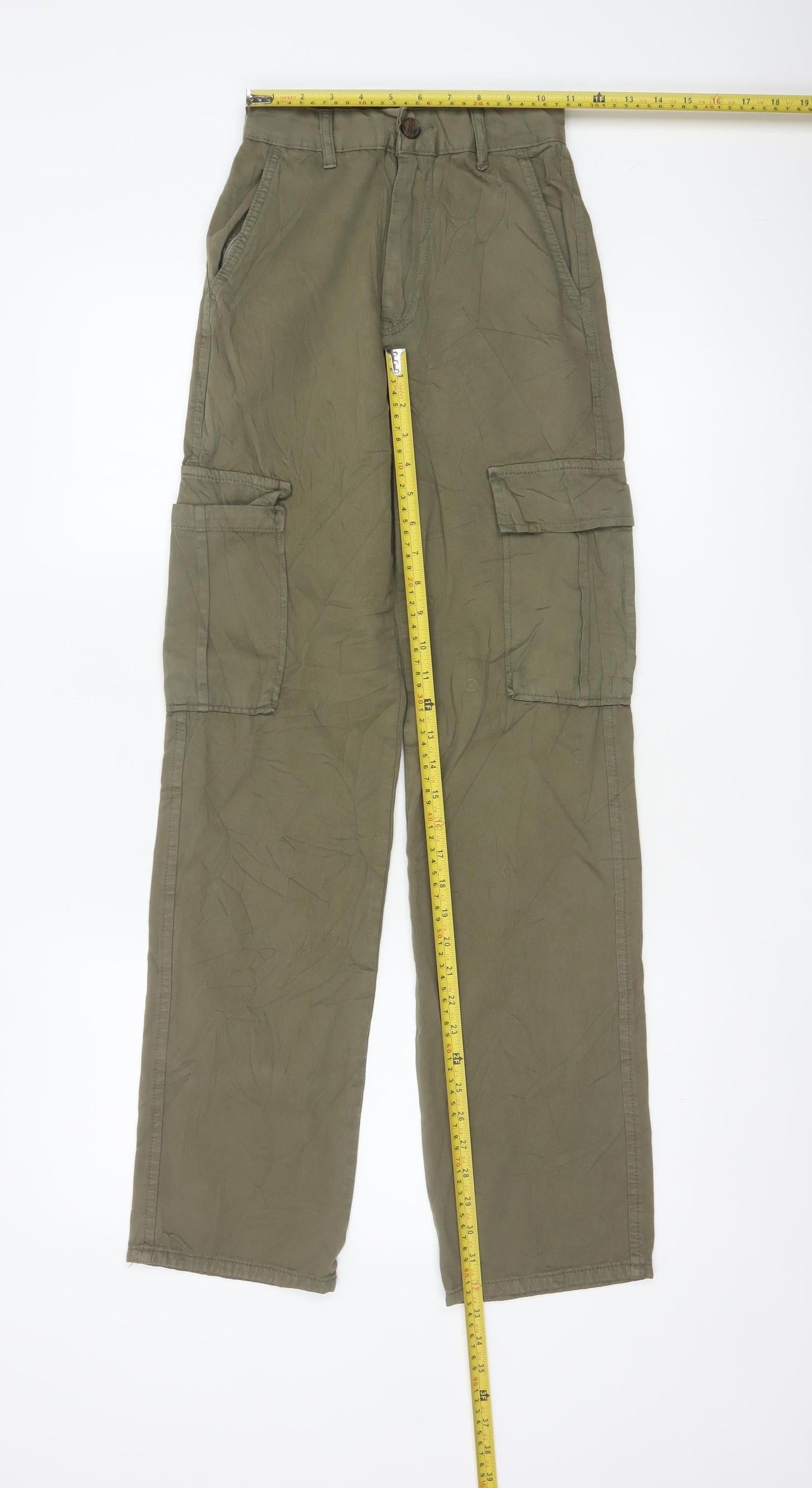 Stradivarius Womens Green Cargo Trousers Size 4 Cotton Twill Pants
