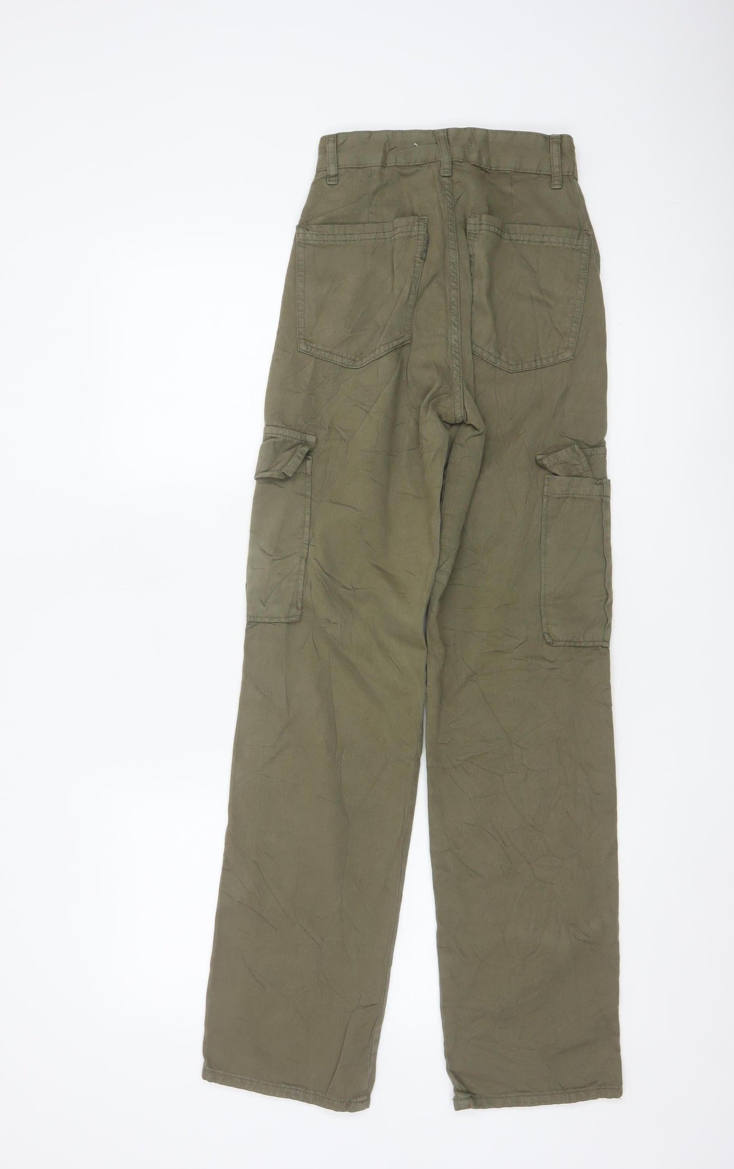Stradivarius Womens Green Cargo Trousers Size 4 Cotton Twill Pants