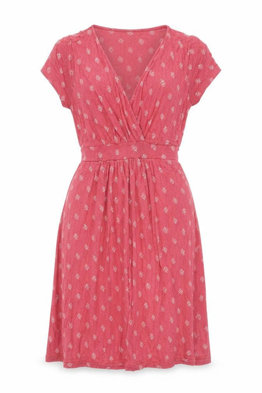 Fat Face Women Pink Floral Wrap Dress Size 12 Viscose Short Sleeve