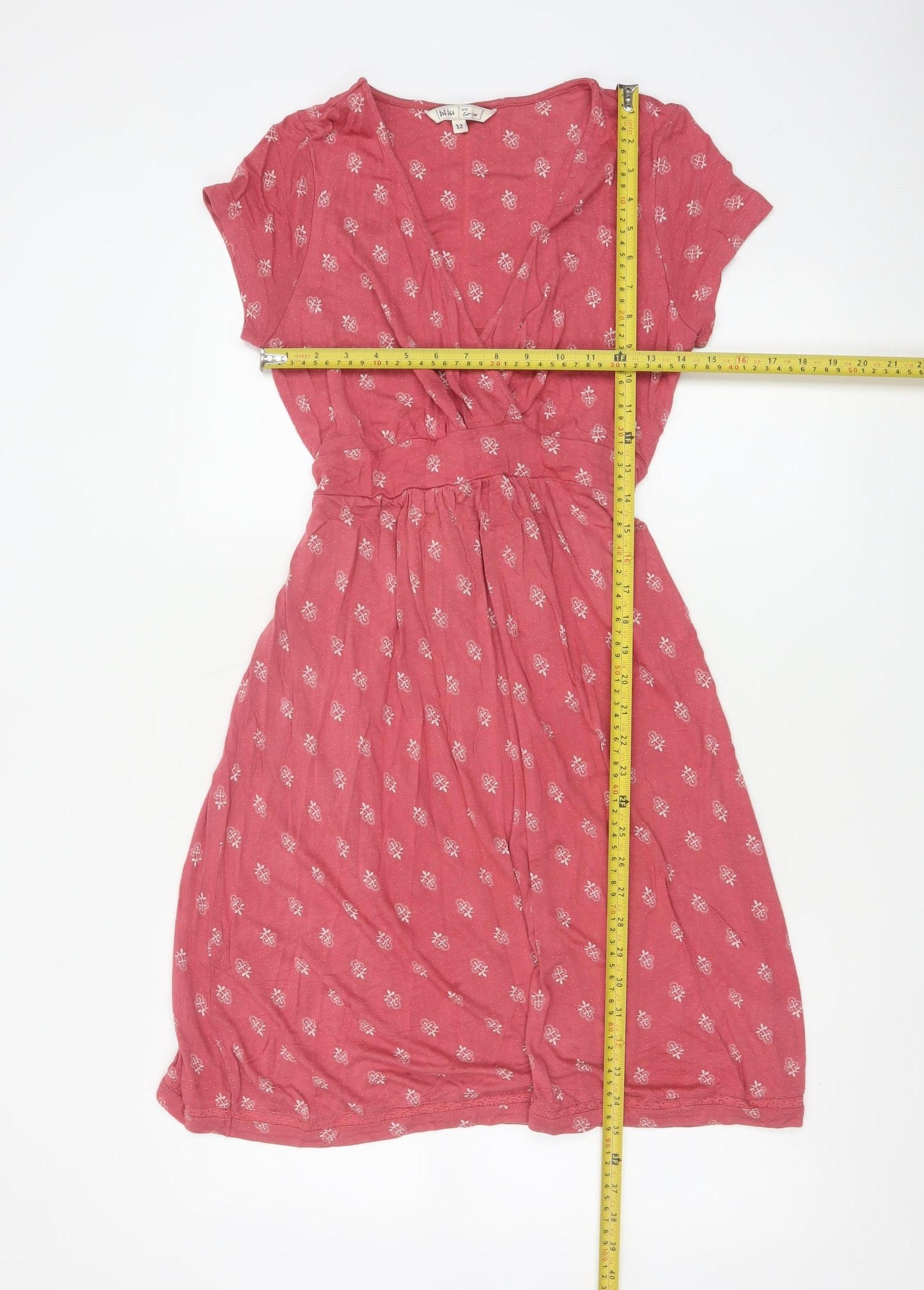 Fat Face Women Pink Floral Wrap Dress Size 12 Viscose Short Sleeve