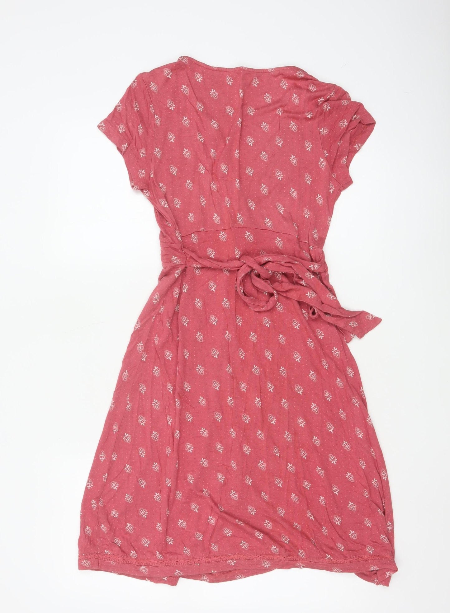 Fat Face Women Pink Floral Wrap Dress Size 12 Viscose Short Sleeve