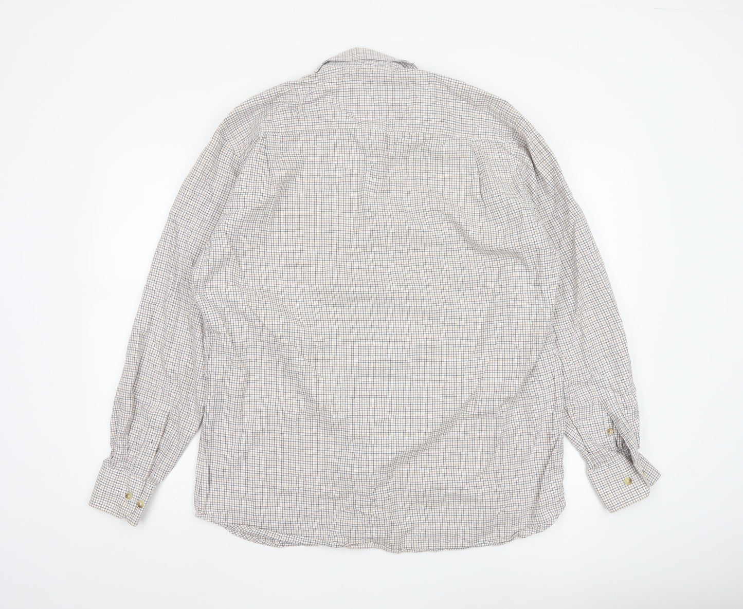 Harvey Parker Men's Beige Check Cotton Button-Up Shirt L