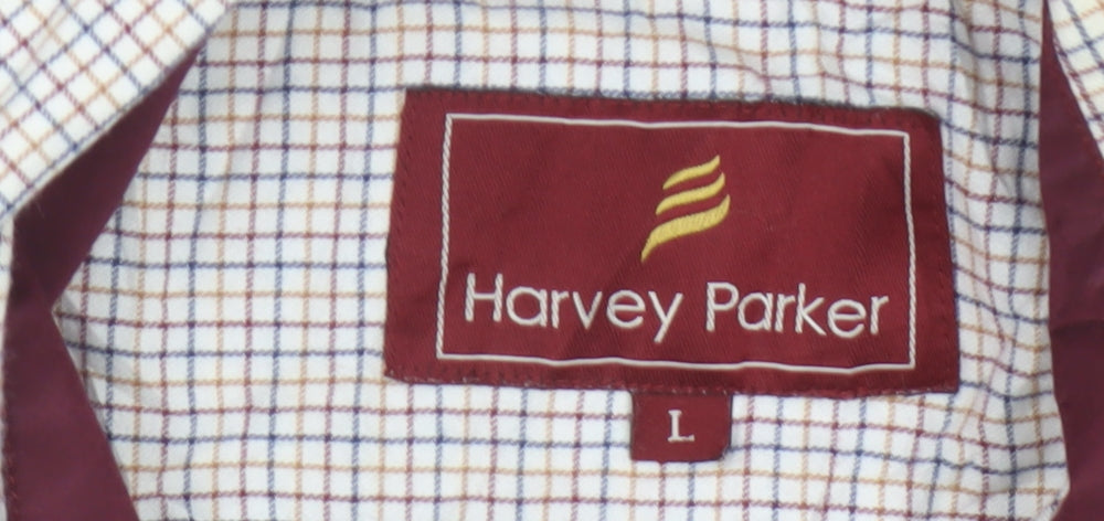 Harvey Parker Men's Beige Check Cotton Button-Up Shirt L
