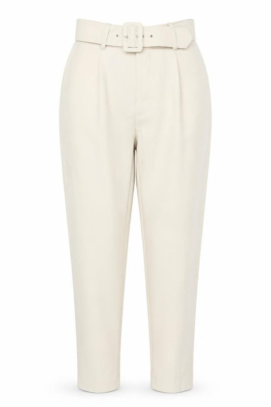 Zara Women’s Beige Paperbag Trousers L High Waist Belted Viscose Blend