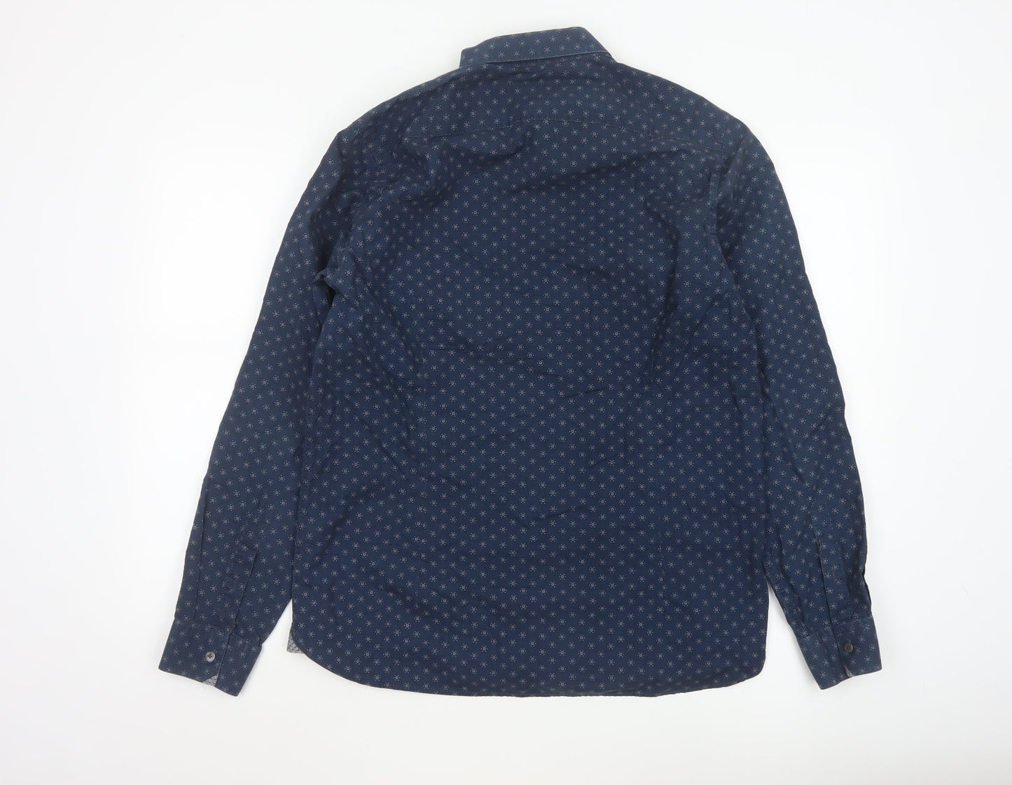 Ted Baker Men's Blue Geometric Long Sleeve Slim Fit Cotton Shirt L