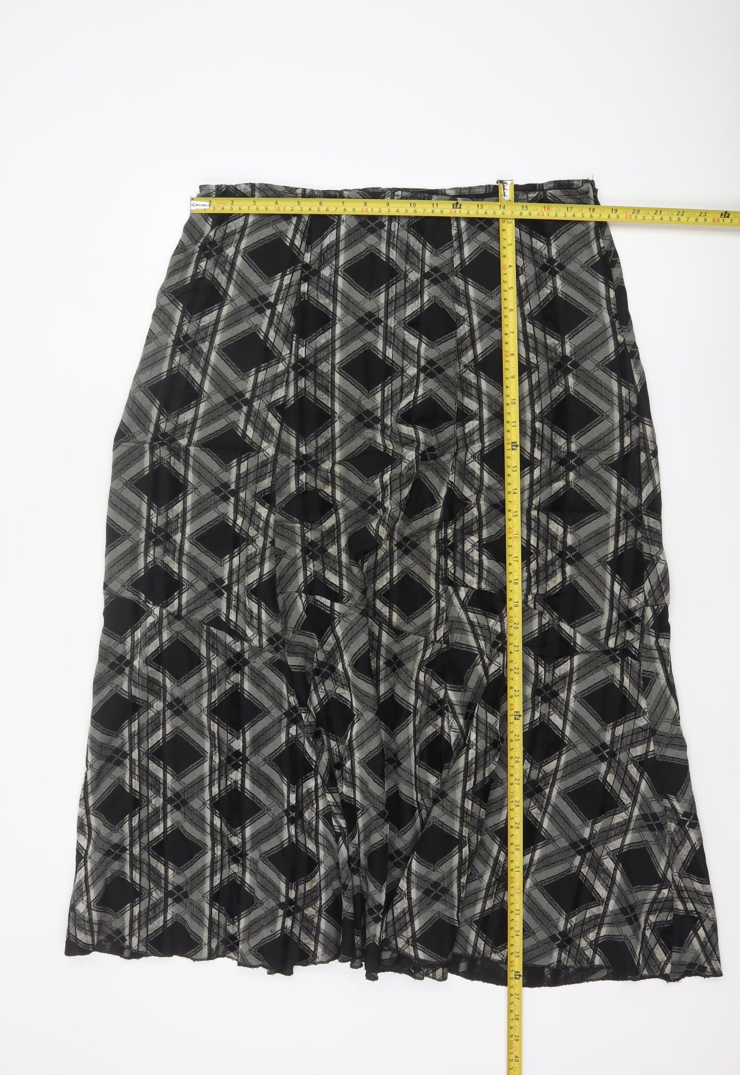 Marks and Spencer Per Una Women's Black Geometric A-Line Midi Skirt Size 18L