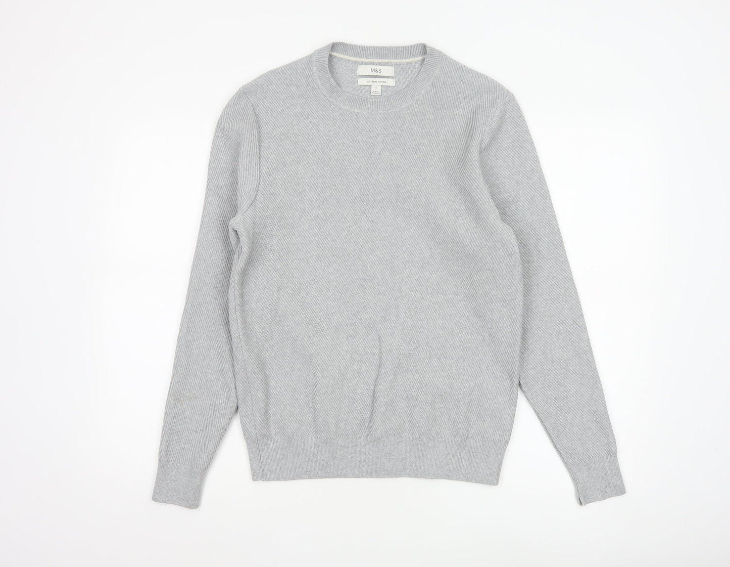 Marks and Spencer Mens Grey Cotton Blend Crew Neck Jumper Size S