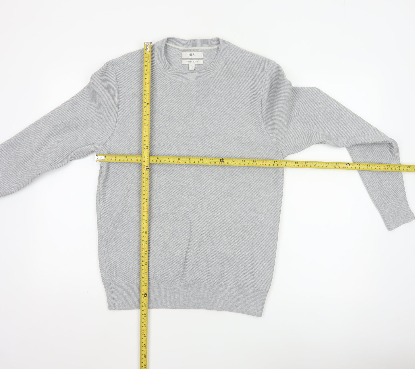 Marks and Spencer Mens Grey Cotton Blend Crew Neck Jumper Size S