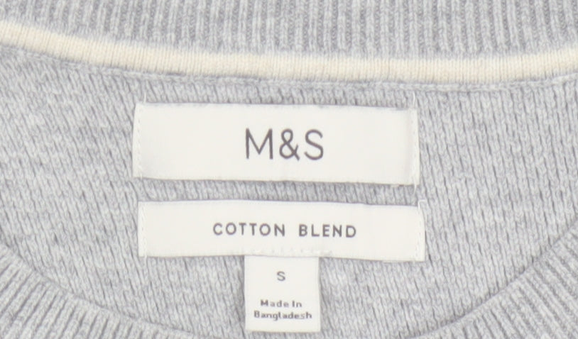 Marks and Spencer Mens Grey Cotton Blend Crew Neck Jumper Size S