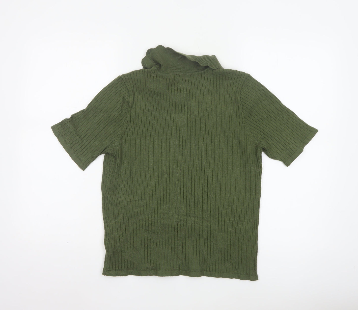 Nobody’s Child Women Green Ribbed Polo Top UK 16 Short Sleeve