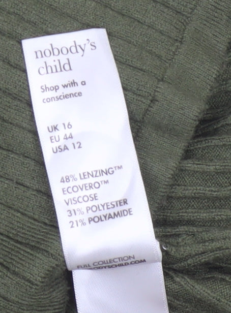 Nobody’s Child Women Green Ribbed Polo Top UK 16 Short Sleeve