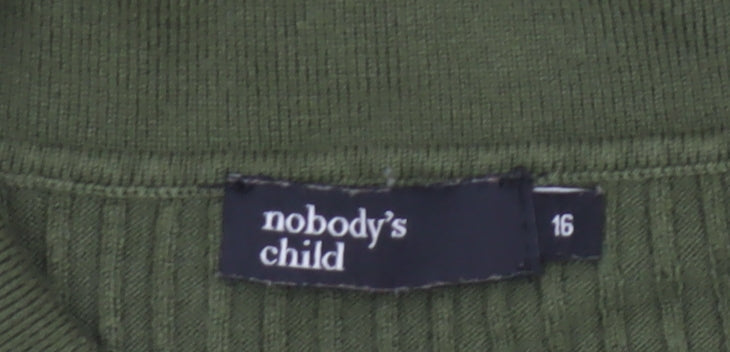 Nobody’s Child Women Green Ribbed Polo Top UK 16 Short Sleeve