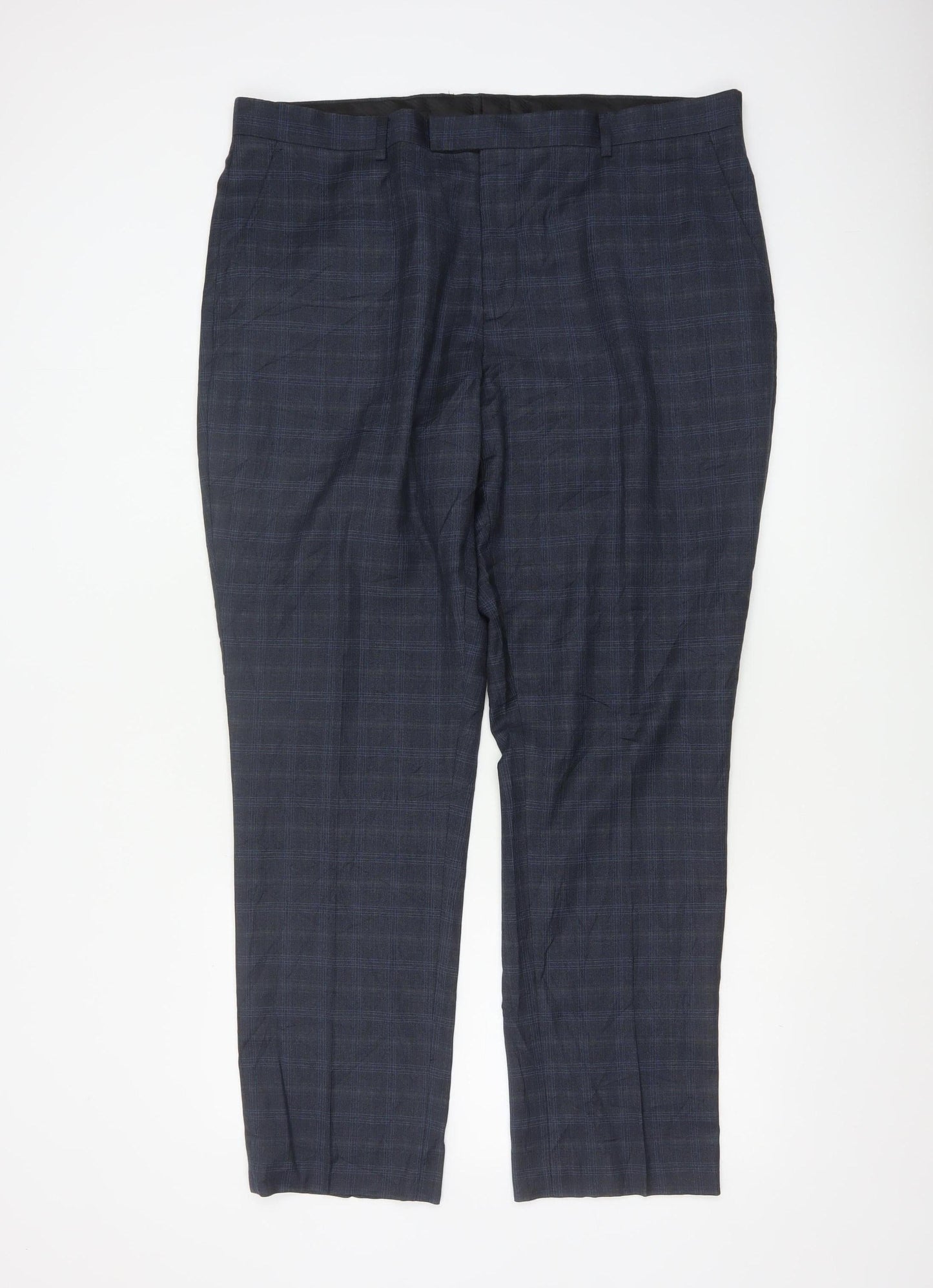 Fellini Men's Blue Check Formal Dress Trousers 40R