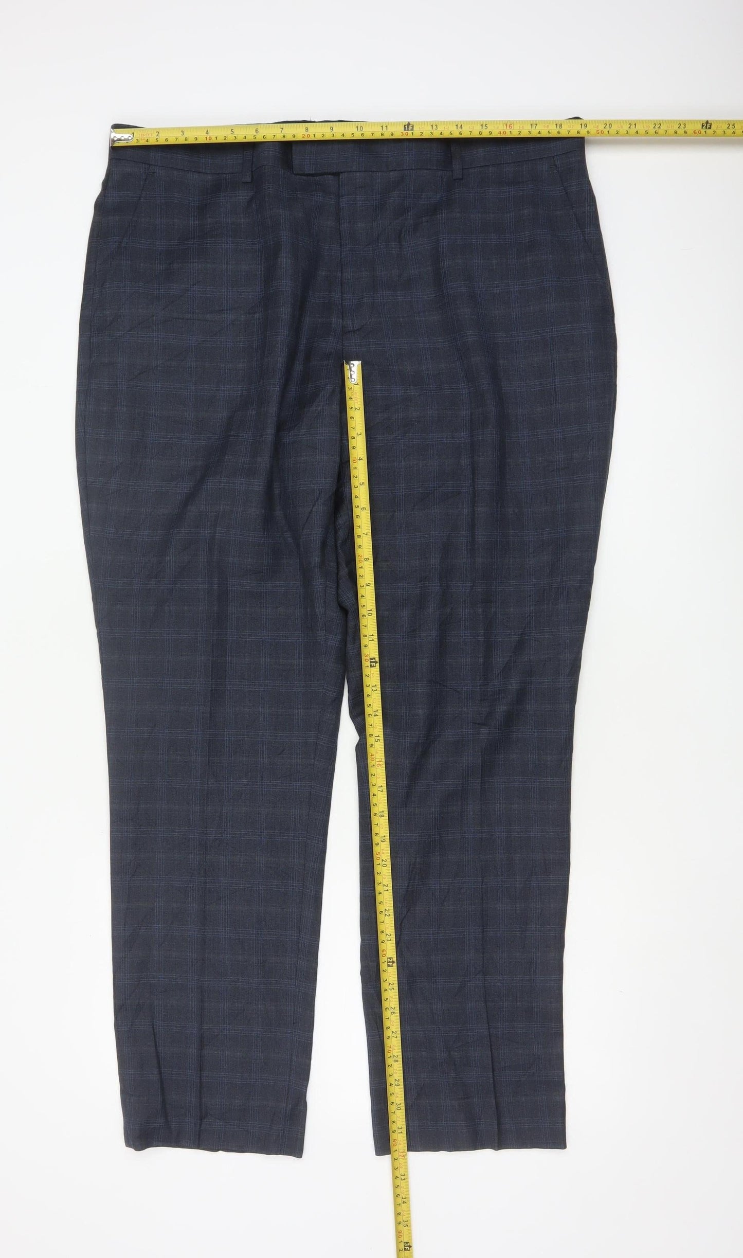 Fellini Men's Blue Check Formal Dress Trousers 40R