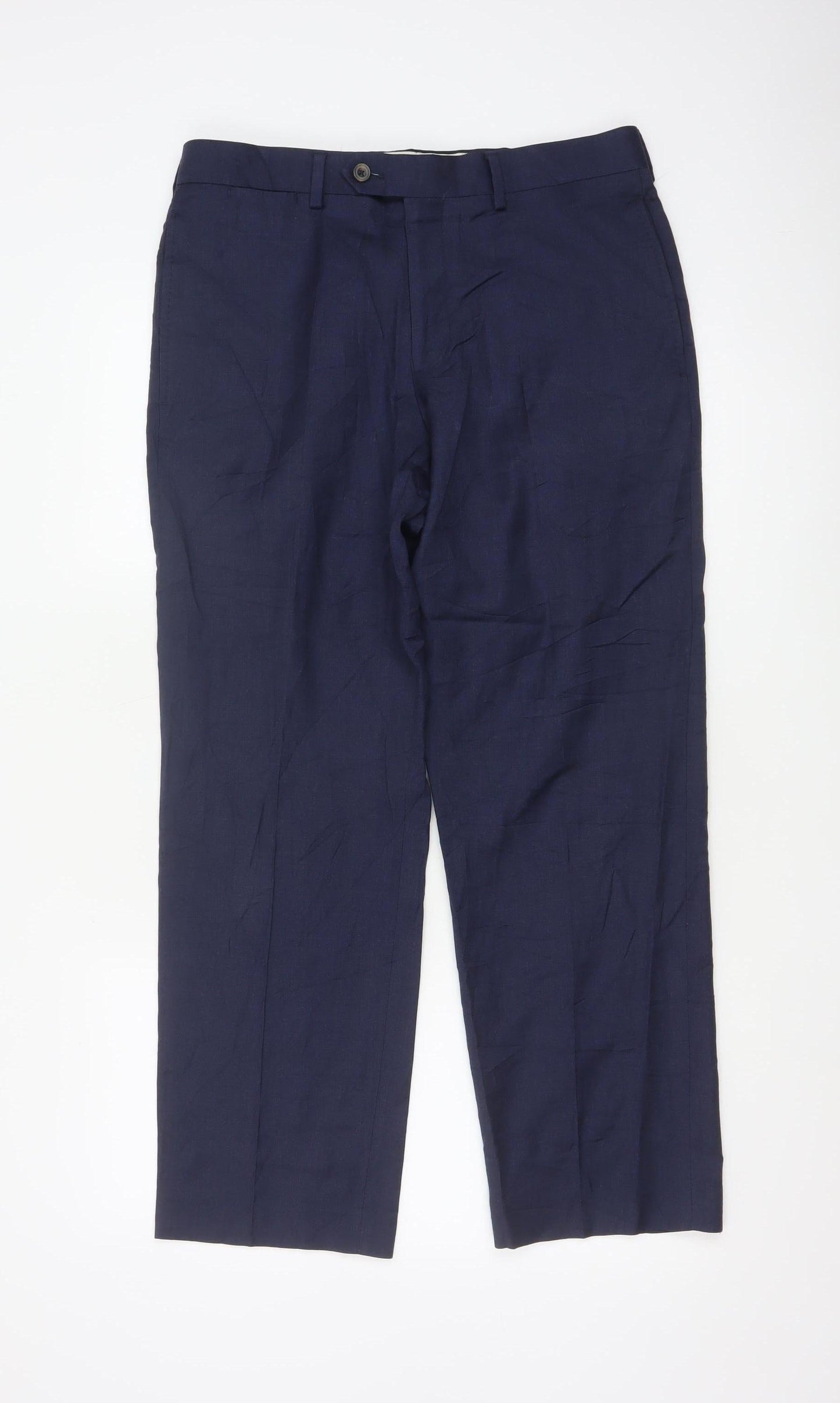 Marks and Spencer Men’s Blue Wool Regular Fit Trousers 32W 29L