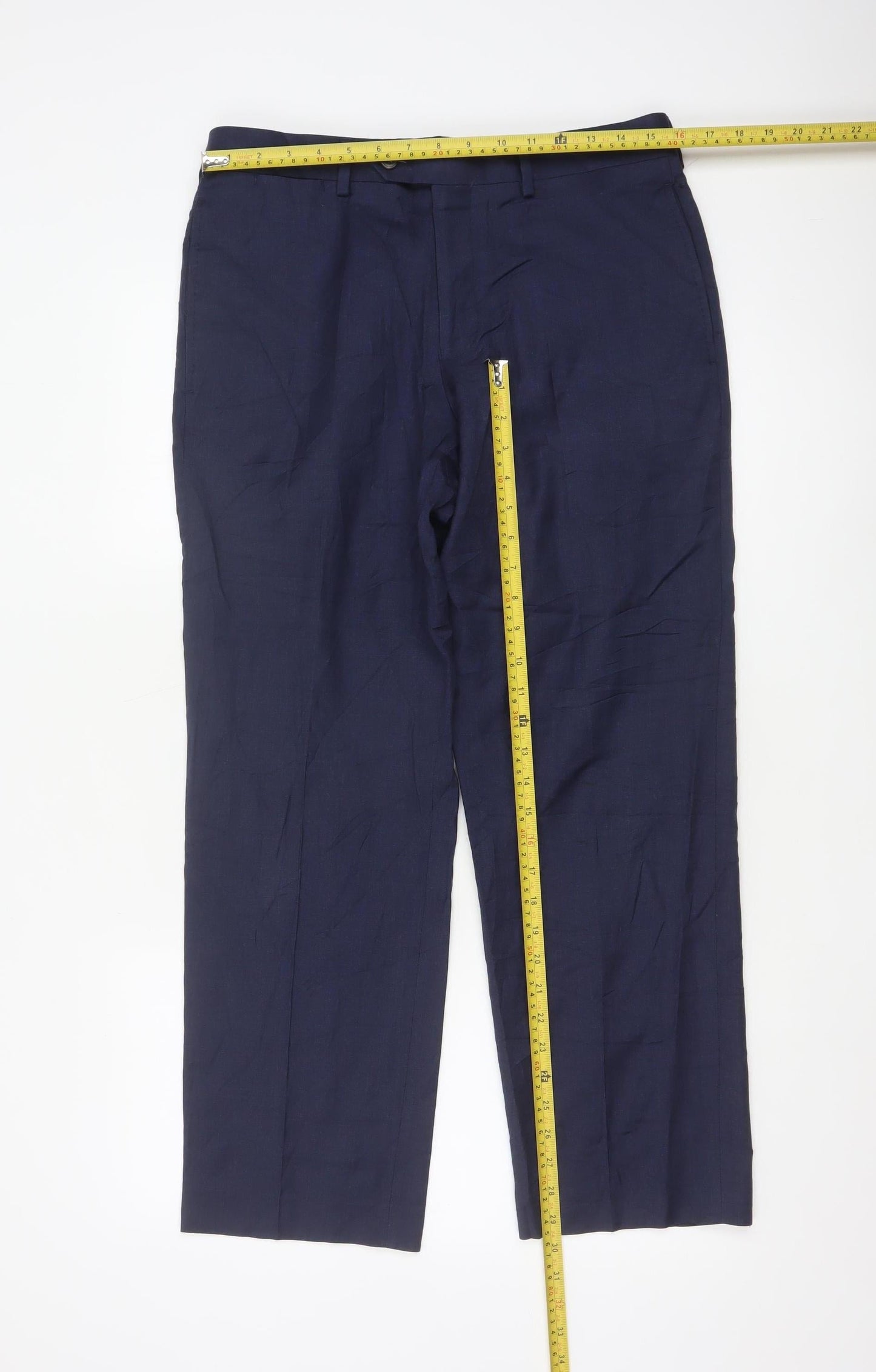 Marks and Spencer Men’s Blue Wool Regular Fit Trousers 32W 29L