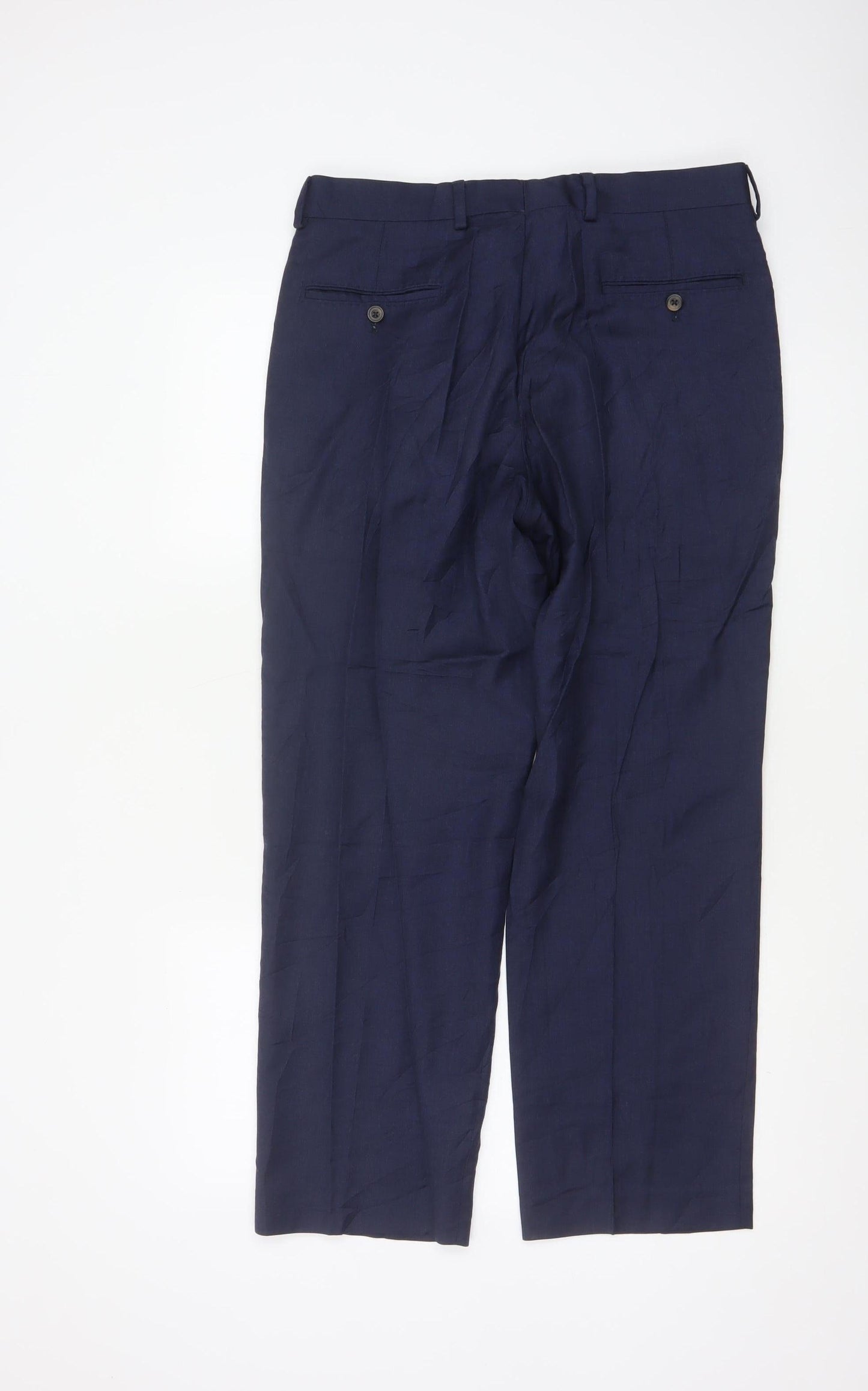 Marks and Spencer Men’s Blue Wool Regular Fit Trousers 32W 29L