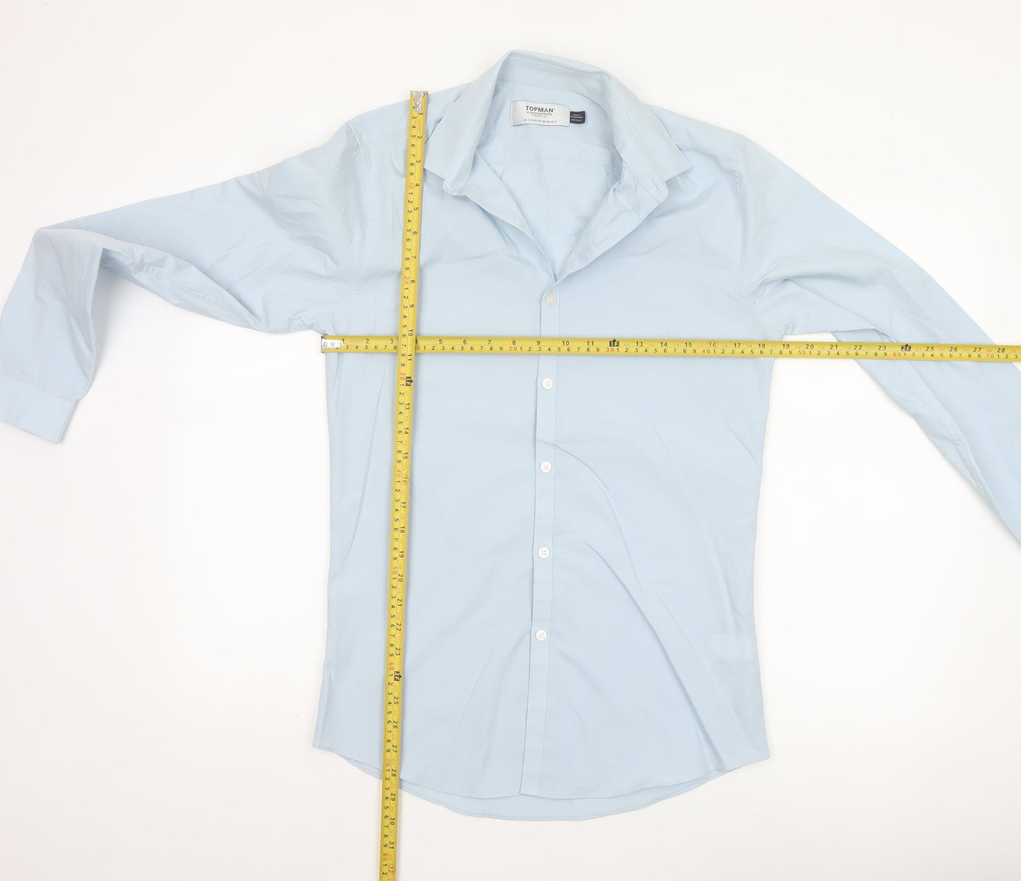 Topman Men's Blue Slim Fit Long Sleeve Button-Up Shirt Size S