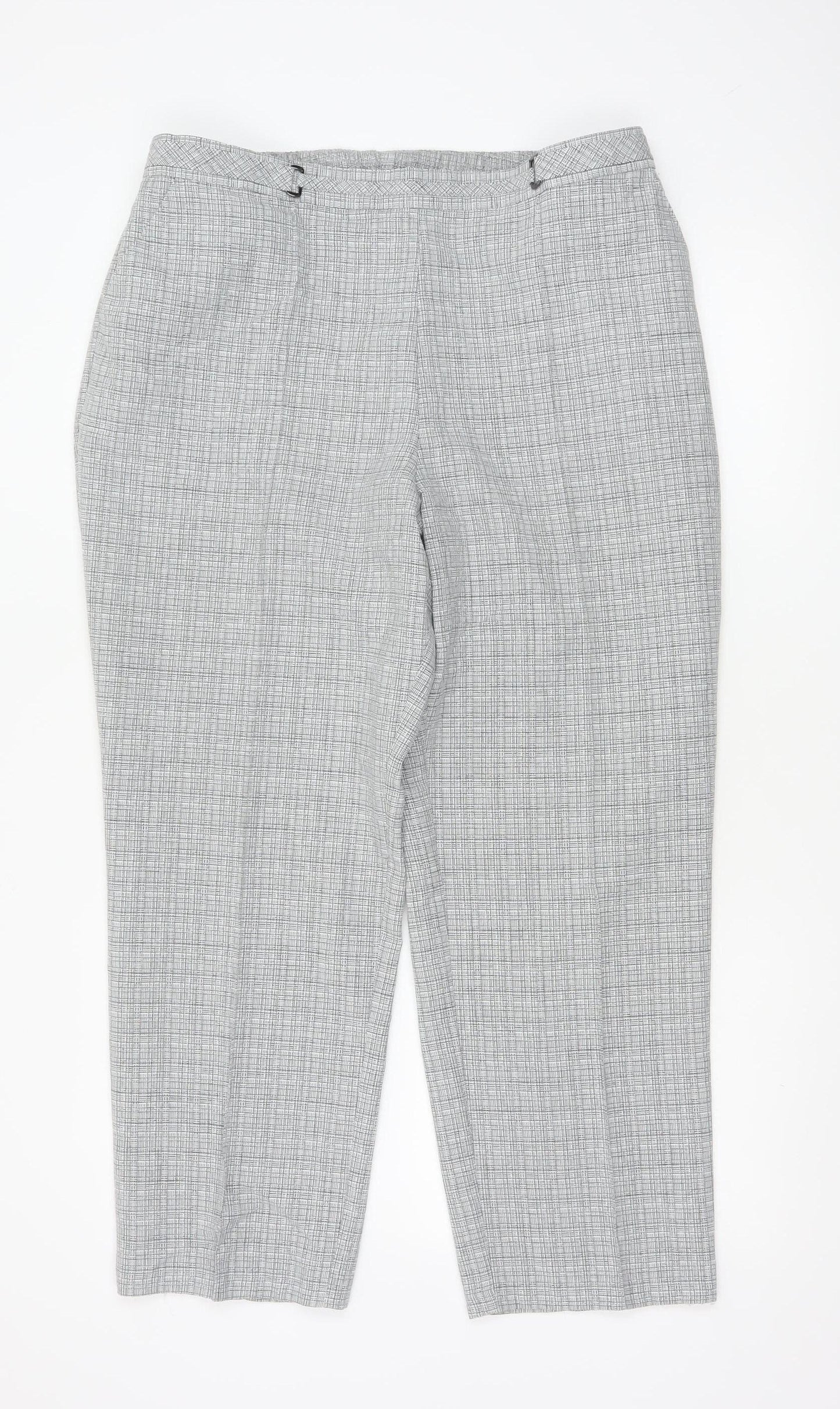 Marks and Spencer Women’s Grey Check Straight Trousers Size 16 Short