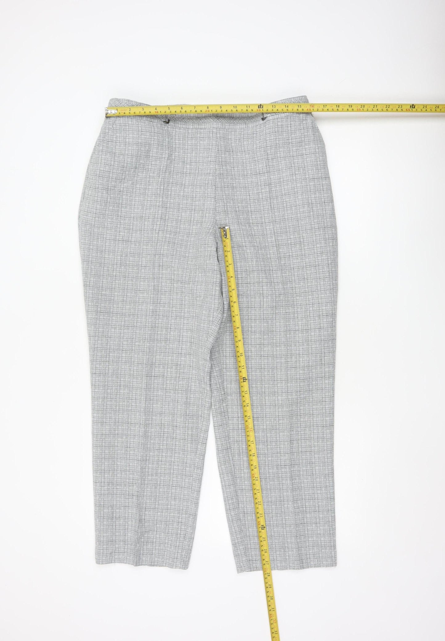Marks and Spencer Women’s Grey Check Straight Trousers Size 16 Short