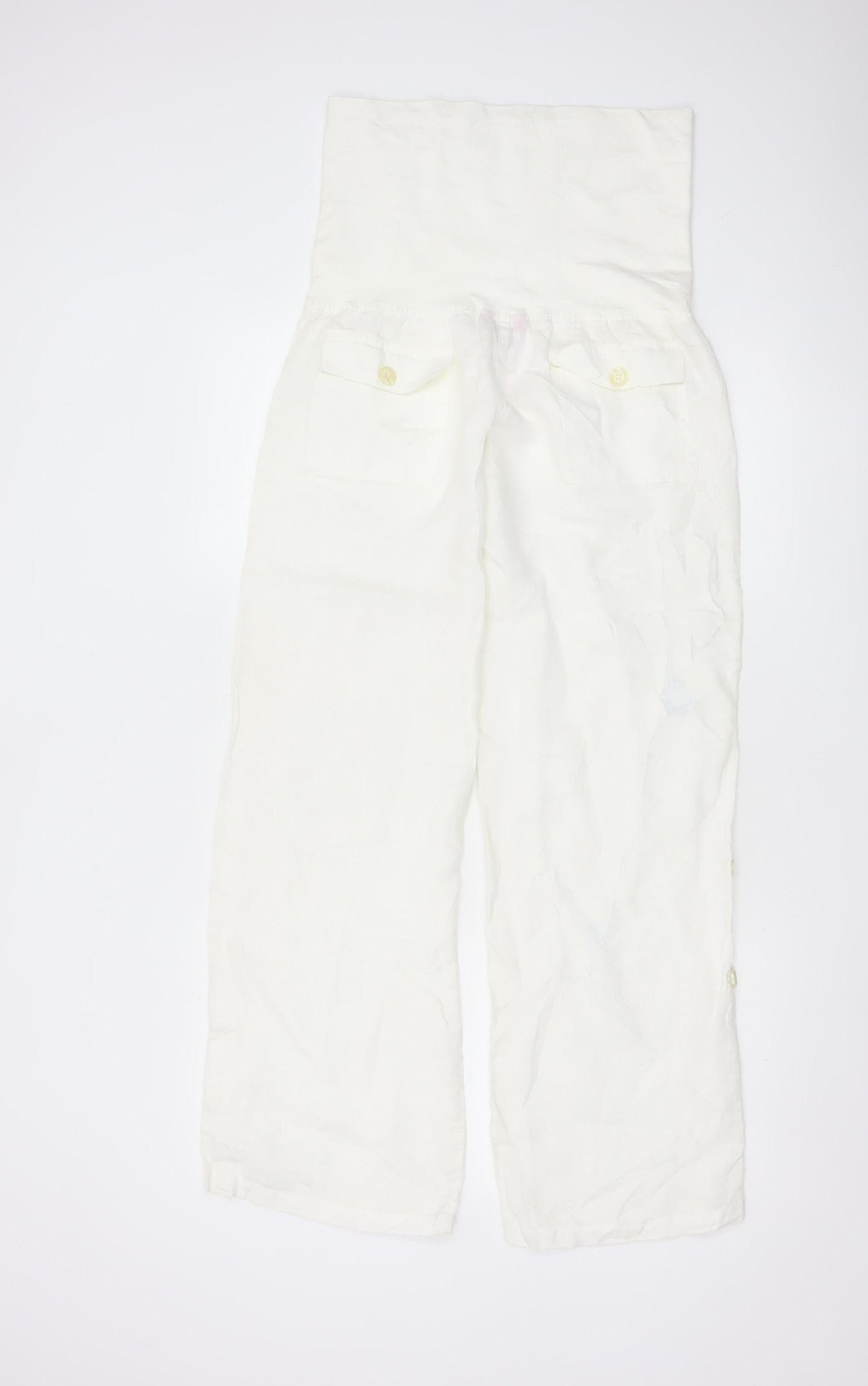 Monsoon Women White Linen Maternity Trousers Size 8 Casual Comfort