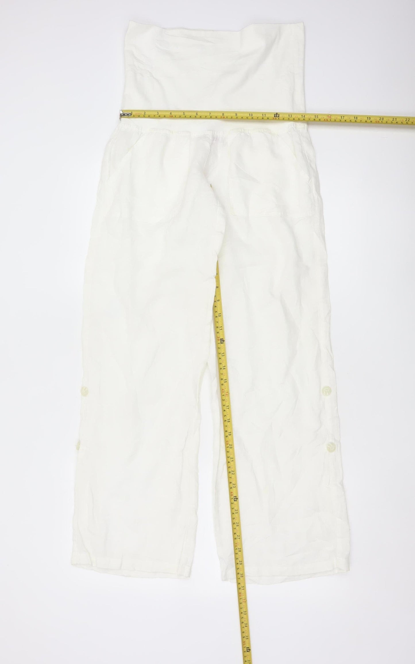 Monsoon Women White Linen Maternity Trousers Size 8 Casual Comfort
