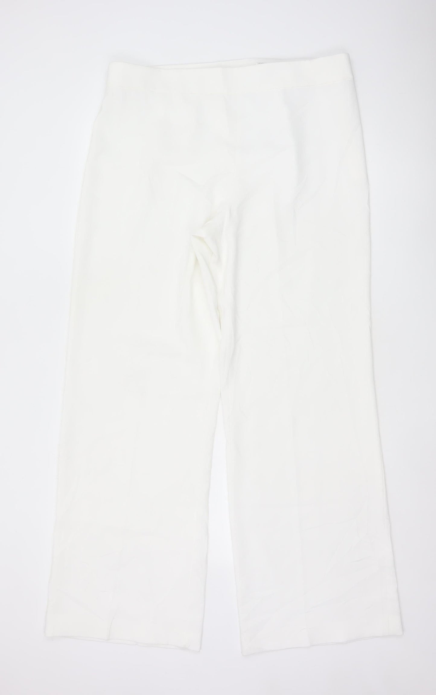 Zara Women White Wide-Leg Trousers XXL Polyester
